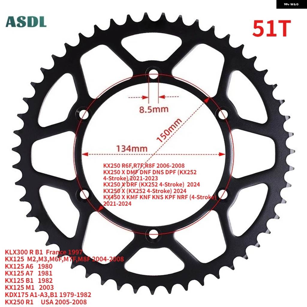 並行輸入品オートバイ 42T 48T 50T 51T リア スプロケット カワサキ KLX250 300 450 650 KDX200 KDX250 KX125 250 450 KX500 スズキ RM-Z250の画像
