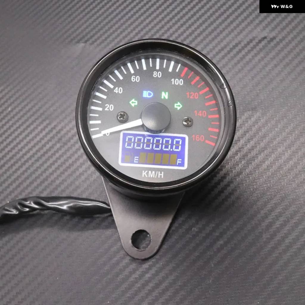 並行輸入品オートバイ ブラック / クローム デジタル LED LCD KM/H スピード メーター ランニング距離計スピード 燃料レベルゲージ メーターの画像