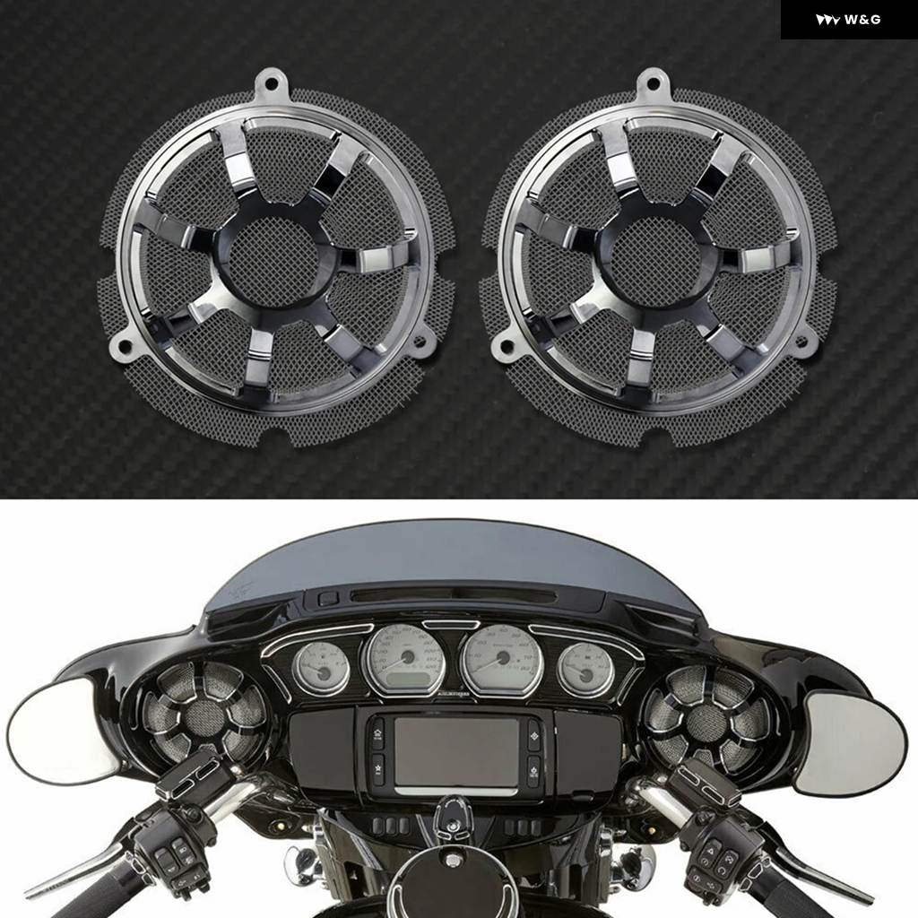 並行輸入品2PCS フロント スピーカー グリル カバー オートバイ アルミ製 6インチ スピーカー キャップ グリル 付き ハー_6