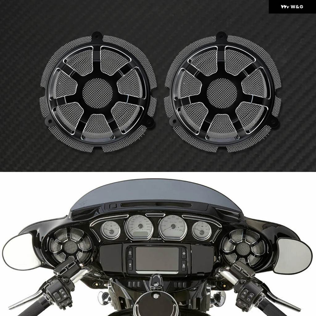 並行輸入品2PCS フロント スピーカー グリル カバー オートバイ アルミ製 6インチ スピーカー キャップ グリル 付き ハー_1