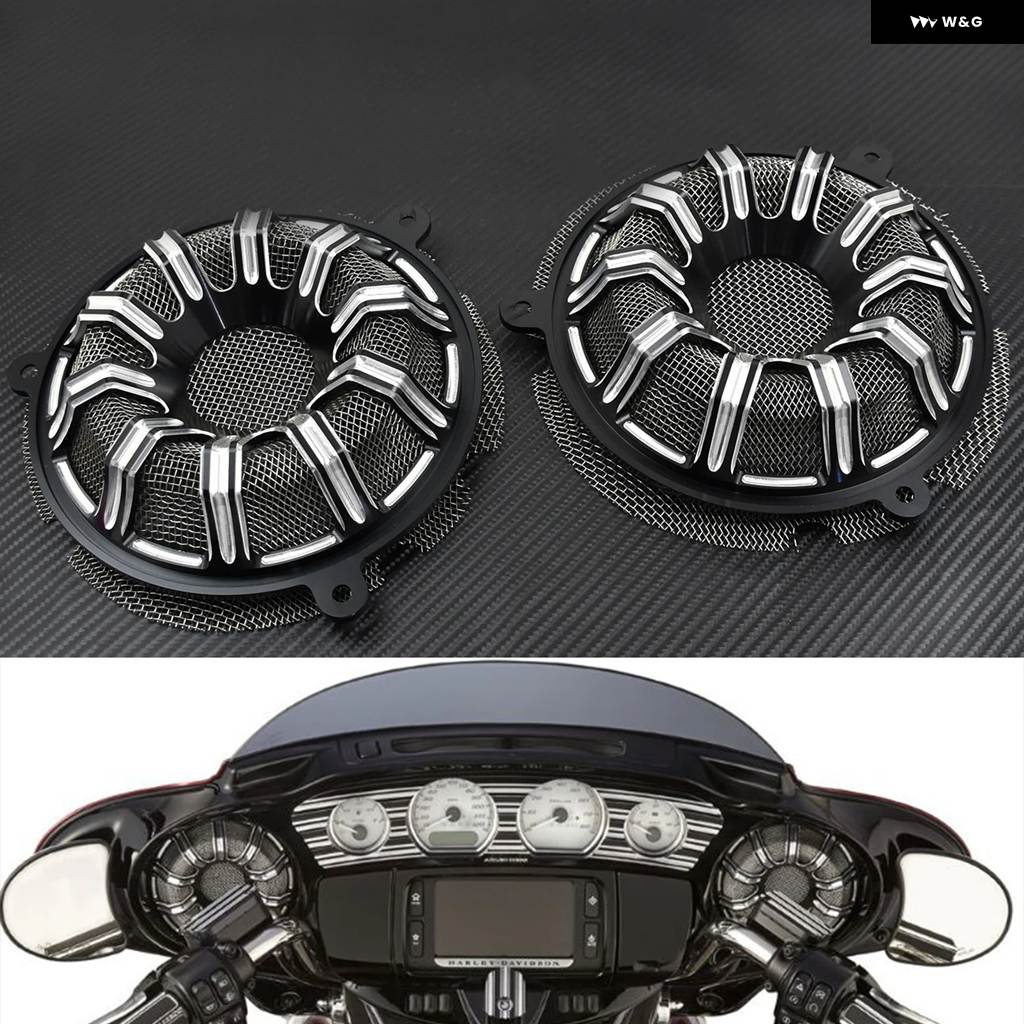 並行輸入品2PCS フロント スピーカー グリル カバー オートバイ アルミ製 6インチ スピーカー キャップ グリル 付き ハー_2