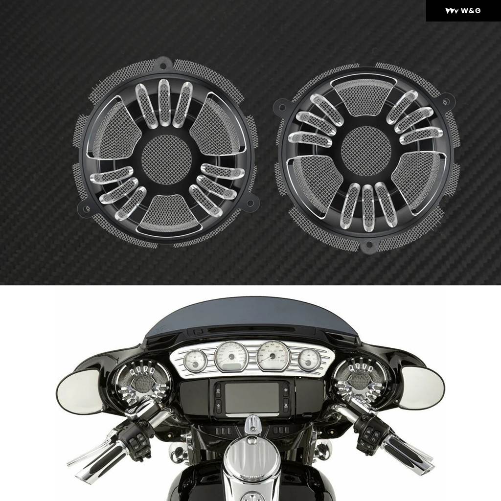 並行輸入品2PCS フロント スピーカー グリル カバー オートバイ アルミ製 6インチ スピーカー キャップ グリル 付き ハー_4