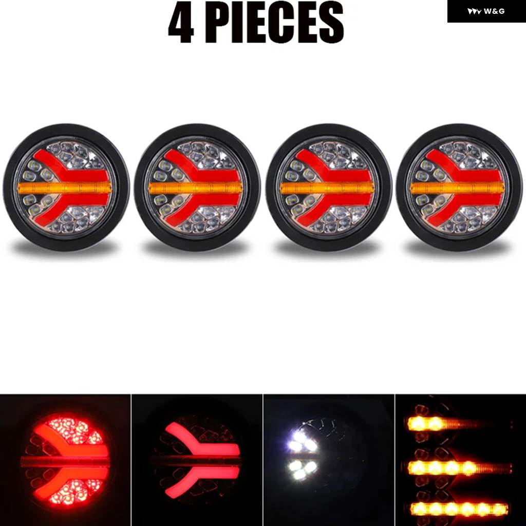 並行輸入品4インチ ラウンド LED テールライト アンバー レッド テールライト 12V 24V 車ストップブレーキ DRL ラの画像