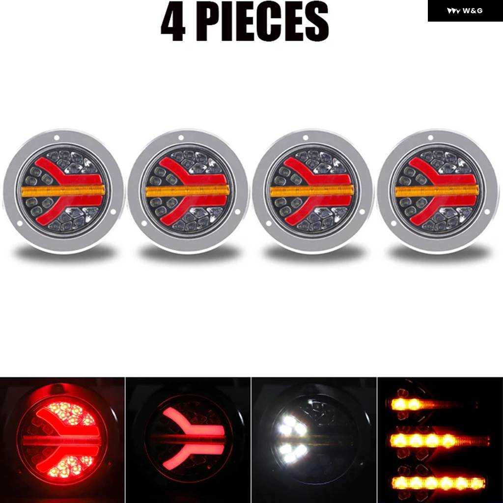 並行輸入品4IN1 ラウンド LED テールライト トラック リアストップ ブレーキランプ ダイナミックウィンカー リバースランプの画像