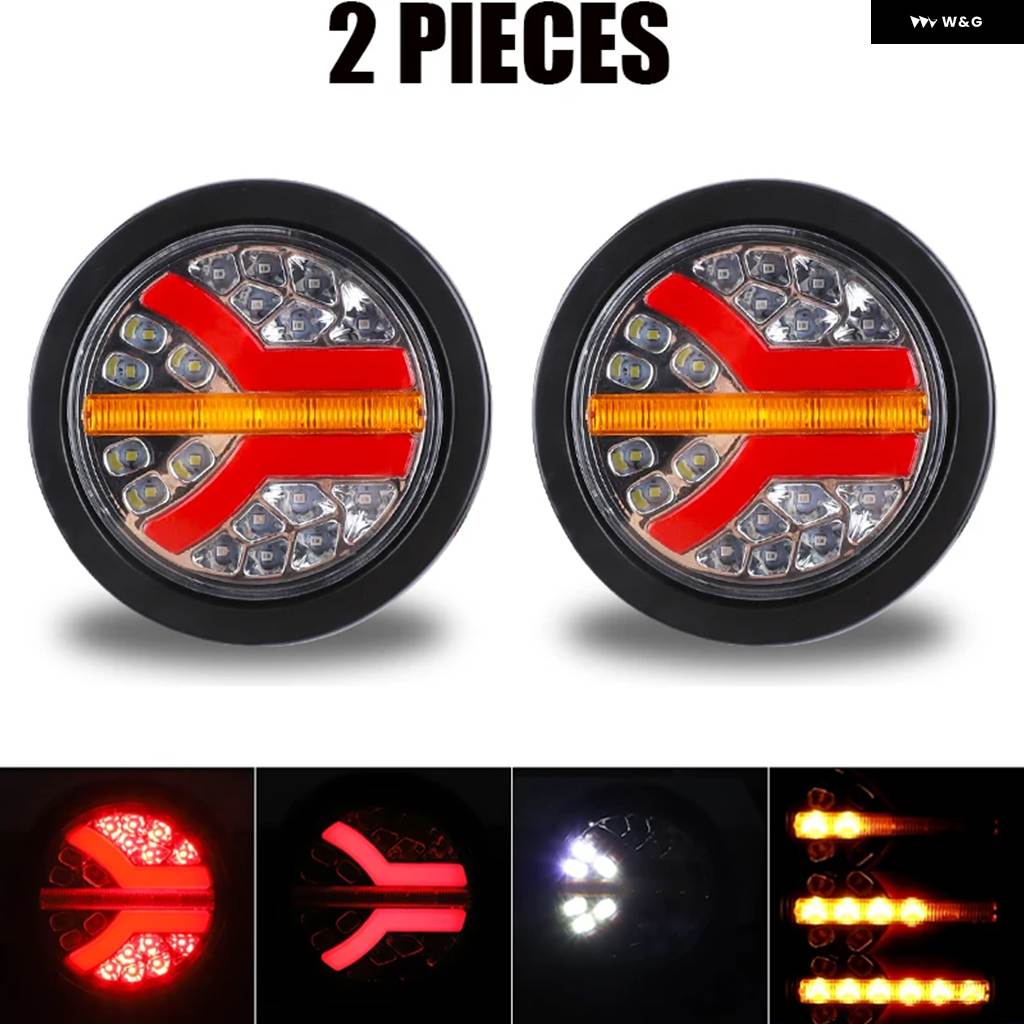 並行輸入品4IN1 ラウンド LED テールライト トラック リアストップ ブレーキランプ ダイナミックウィンカー リバースランプの画像