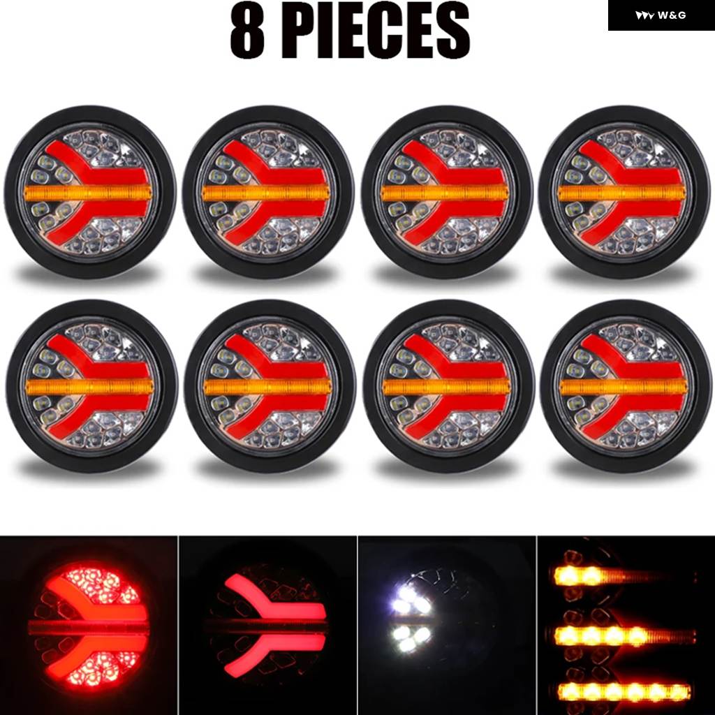 並行輸入品4IN1 ラウンド LED テールライト トラック リアストップ ブレーキランプ ダイナミックウィンカー リバースランプの画像