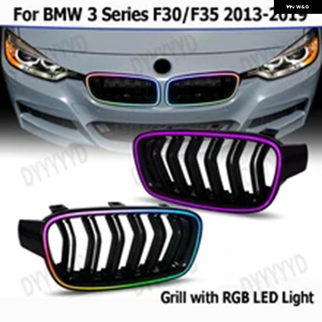 並行輸入品 BMW 3シリーズ F30 F35 2012-2019用 フロント グリル RGB/ホワイトLEDライト スポーティレーシングダブルスラット_4