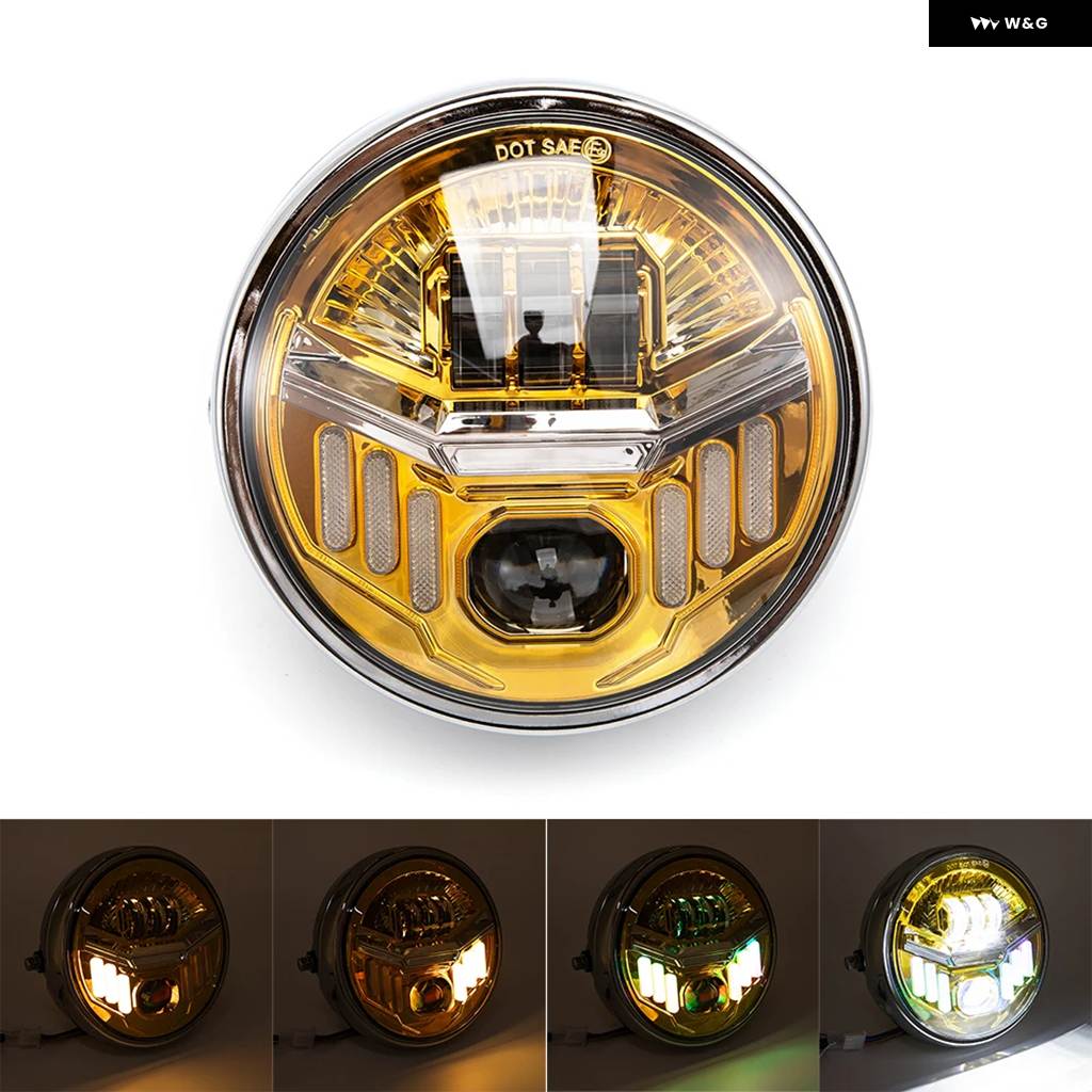 並行輸入品 デュアルカラー ハイ/ロービーム DRL 7インチ フロントランプ LED バイク ラウンド ヘッドライト ハーレー エレクトの画像