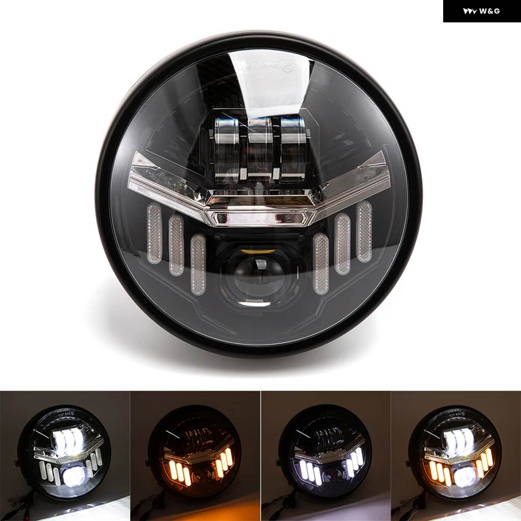 並行輸入品 デュアルカラー ハイ/ロービーム DRL 7インチ フロントランプ LED バイク ラウンド ヘッドライト ハーレー エレクトの画像