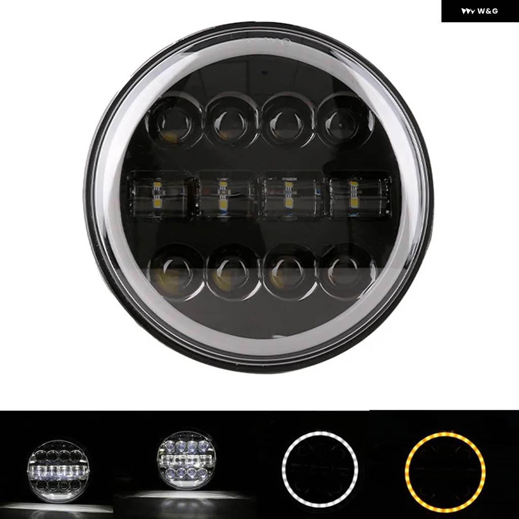 並行輸入品 7インチLED ヘッドライト オートバイ LED ヘッドライト DRLエンジェルアイ ハーレー ホンダ ヤマハ アーバンカー用H4の画像