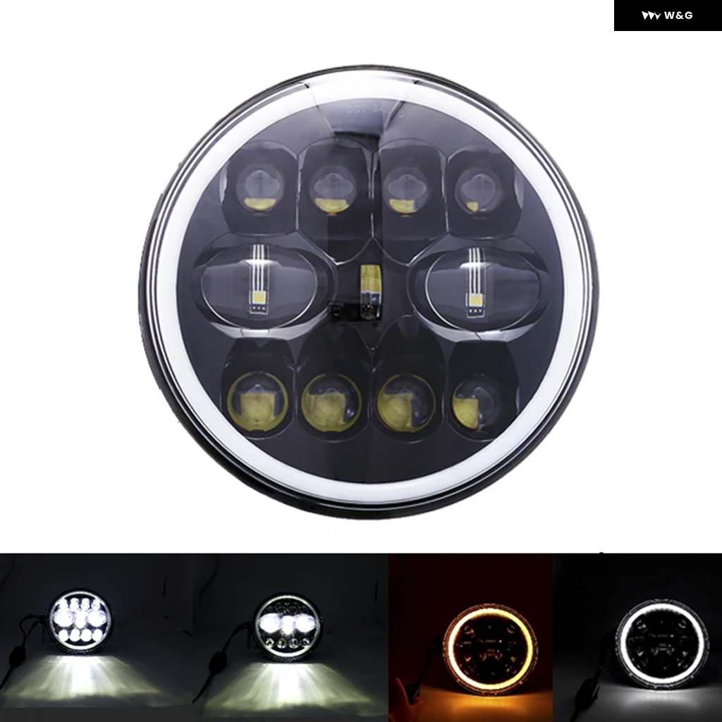並行輸入品 7インチLED ヘッドライト オートバイ LED ヘッドライト DRLエンジェルアイ ハーレー ホンダ ヤマハ アーバンカー用H4の画像