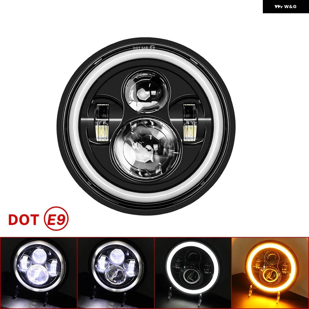 並行輸入品 7インチLED ヘッドライト オートバイ LED ヘッドライト DRLエンジェルアイ ハーレー ホンダ ヤマハ アーバンカー用H4の画像