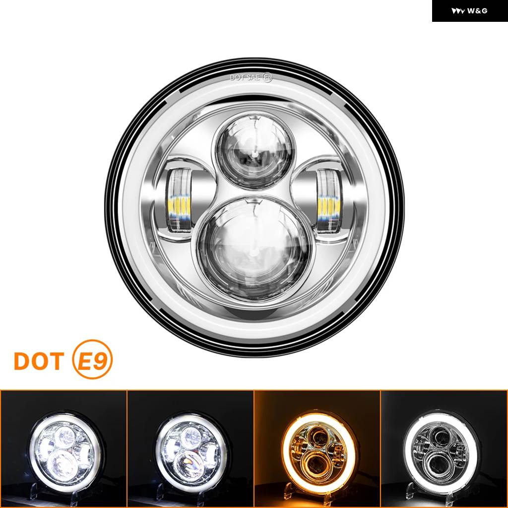 並行輸入品 7インチLED ヘッドライト オートバイ LED ヘッドライト DRLエンジェルアイ ハーレー ホンダ ヤマハ アーバンカー用H4の画像