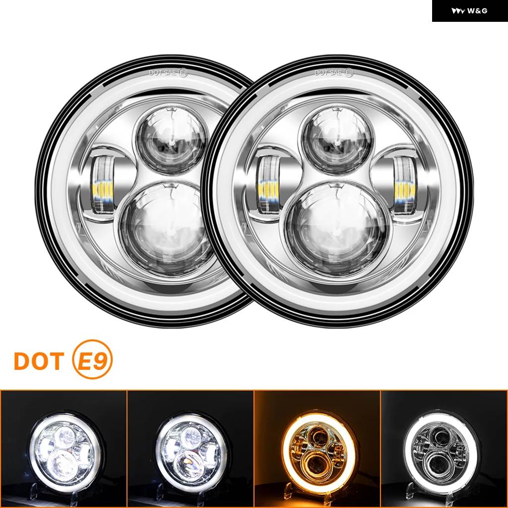 並行輸入品 7インチLED ヘッドライト オートバイ LED ヘッドライト DRLエンジェルアイ ハーレー ホンダ ヤマハ アーバンカー用H4の画像