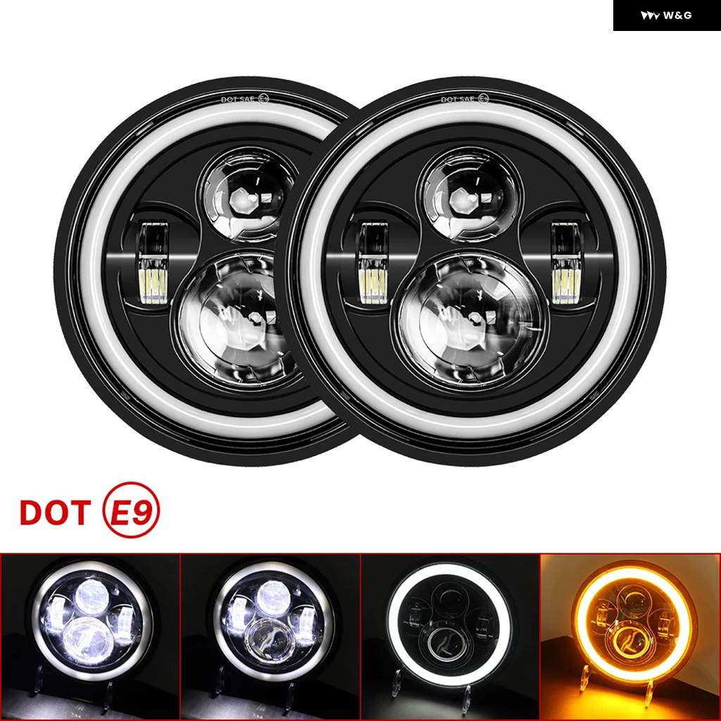 並行輸入品 7インチLED ヘッドライト オートバイ LED ヘッドライト DRLエンジェルアイ ハーレー ホンダ ヤマハ アーバンカー用H4の画像