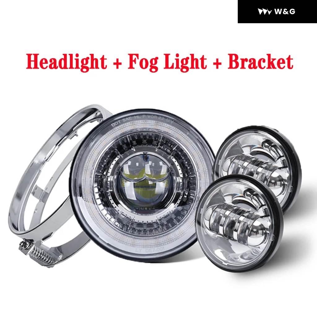 並行輸入品 7インチ LED ヘッドライト 4.5インチ フォグランプ ハローリング エンジェルアイ ウィンカー 補助 オートバイの画像