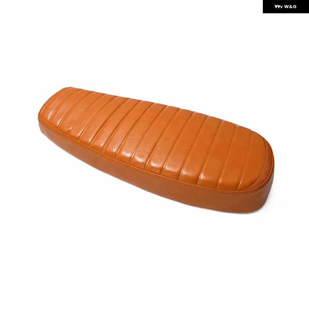 並行輸入品64CM ヴィンテージ オートバイ バイク カスタム レトロ イエロー キャタピラー ストライプ フラット ダブルシート クッション_3