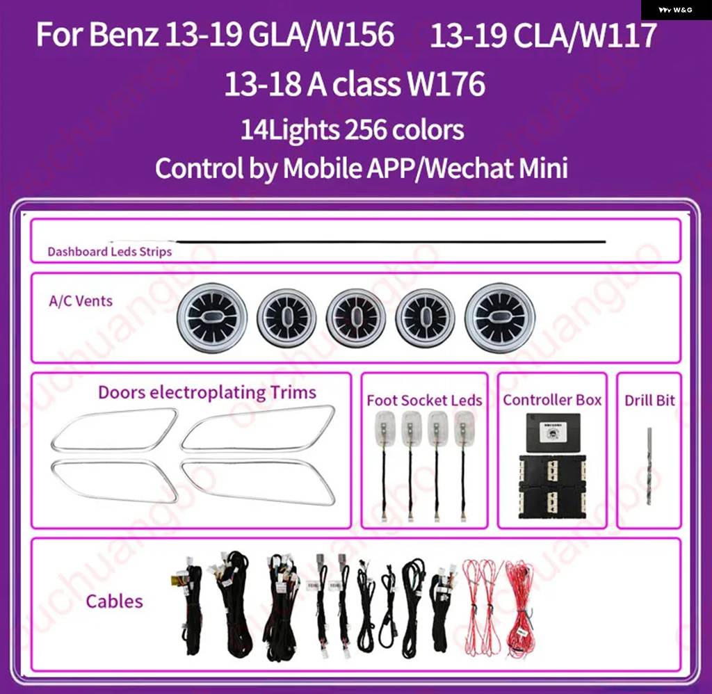 並行輸入品アンビエントライト 2013-2019 GLA W156 CLA W117 A クラス W176 アンビエンスキット ランプ バックライトキット ムードライトの画像