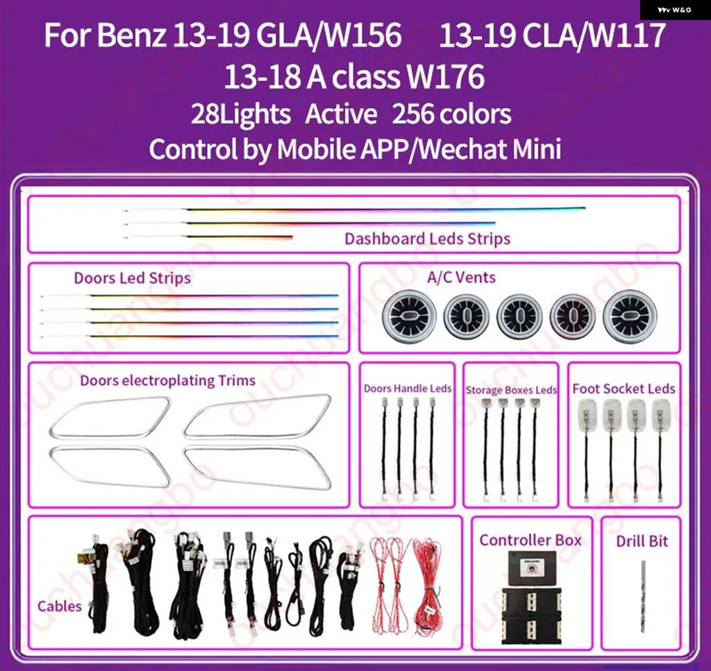 並行輸入品アンビエントライト 2013-2019 GLA W156 CLA W117 A クラス W176 アンビエンスキット ランプ バックライトキット ムードライトの画像