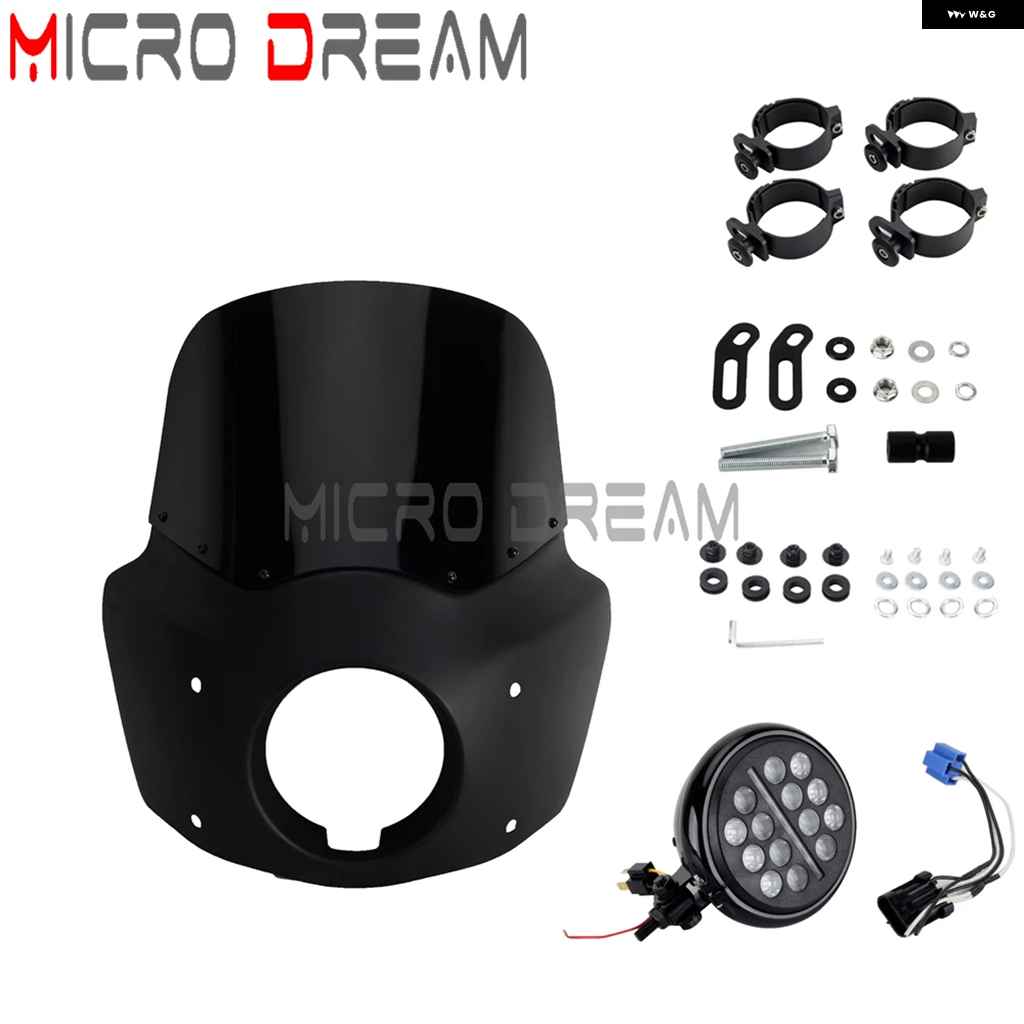 並行輸入品クラブ スタイル 5.75インチ LED ヘッドライト フェアリング 11/15インチ ウィンドシールド ウィンドスクリーン ハーレー ソフテイル 114 117の画像