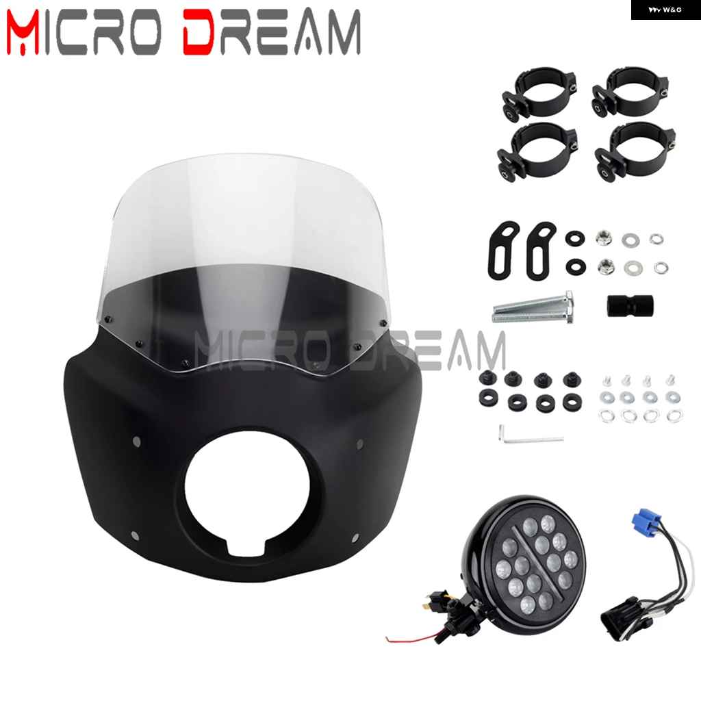 並行輸入品クラブ スタイル 5.75インチ LED ヘッドライト フェアリング 11/15インチ ウィンドシールド ウィンドスクリーン ハーレー ソフテイル 114 117の画像