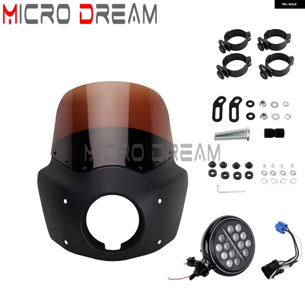 並行輸入品クラブ スタイル 5.75インチ LED ヘッドライト フェアリング 11/15インチ ウィンドシールド ウィンドスクリーン ハーレー ソフテイル 114 117の画像