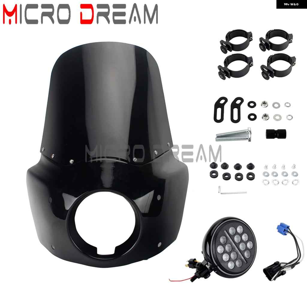 並行輸入品クラブ スタイル 5.75インチ LED ヘッドライト フェアリング 11/15インチ ウィンドシールド ウィンドスクリーン ハーレー ソフテイル 114 117の画像