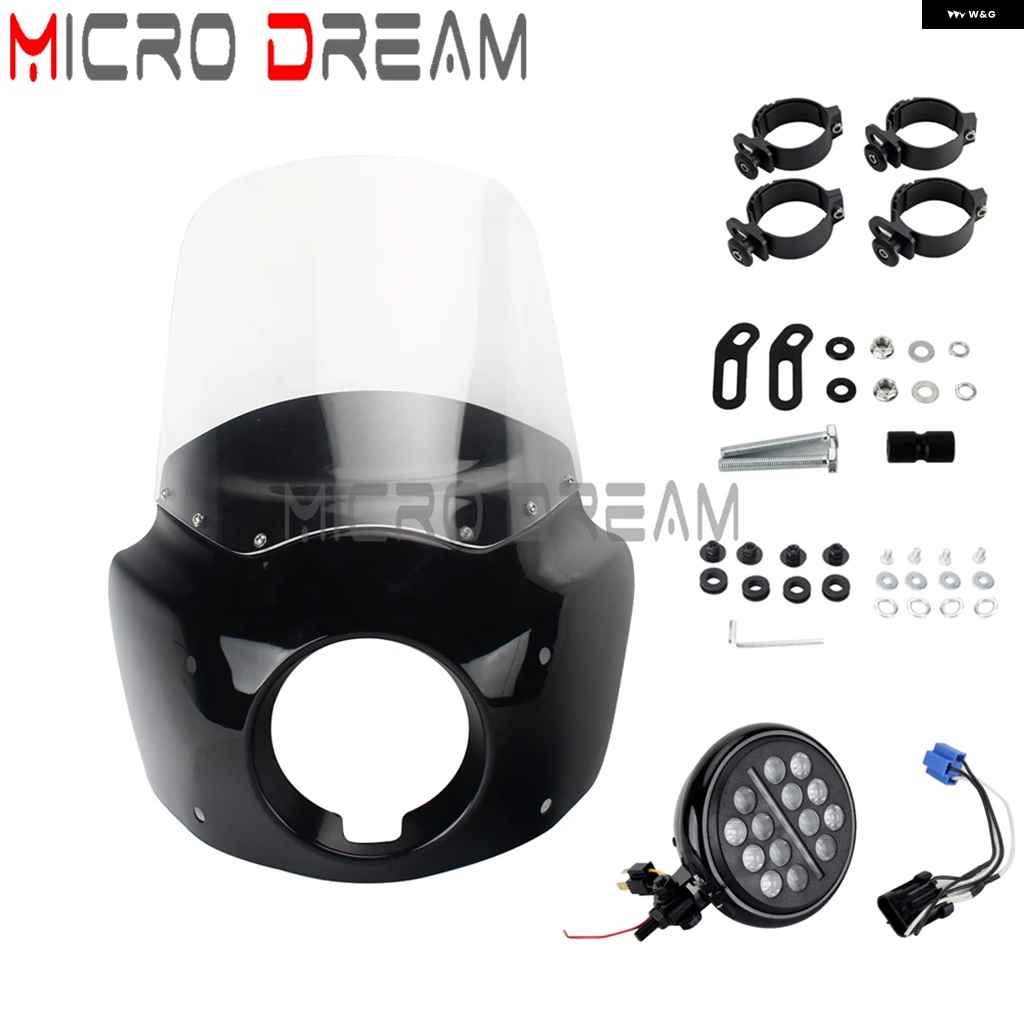 並行輸入品クラブ スタイル 5.75インチ LED ヘッドライト フェアリング 11/15インチ ウィンドシールド ウィンドスクリーン ハーレー ソフテイル 114 117の画像