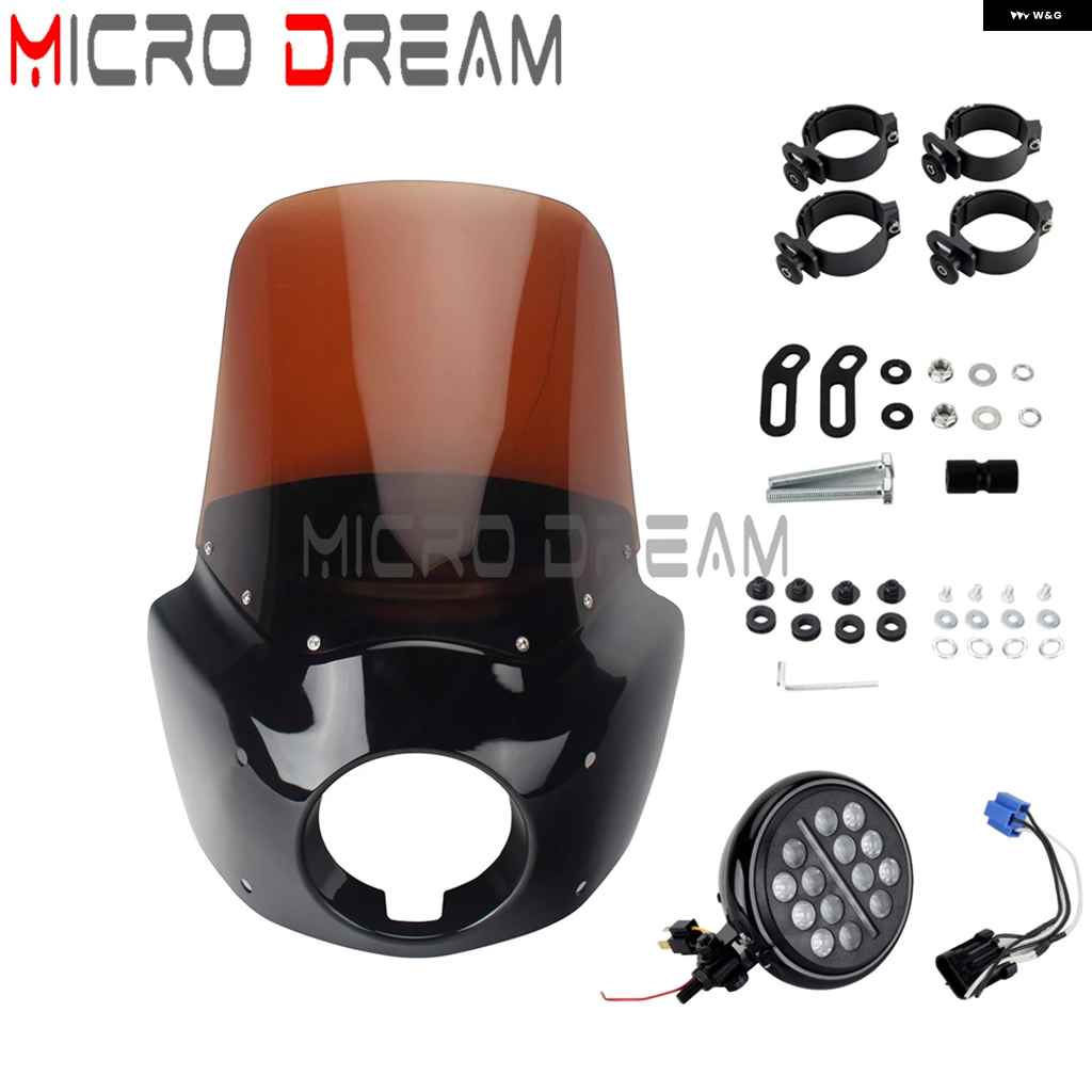 並行輸入品クラブ スタイル 5.75インチ LED ヘッドライト フェアリング 11/15インチ ウィンドシールド ウィンドスクリーン ハーレー ソフテイル 114 117の画像