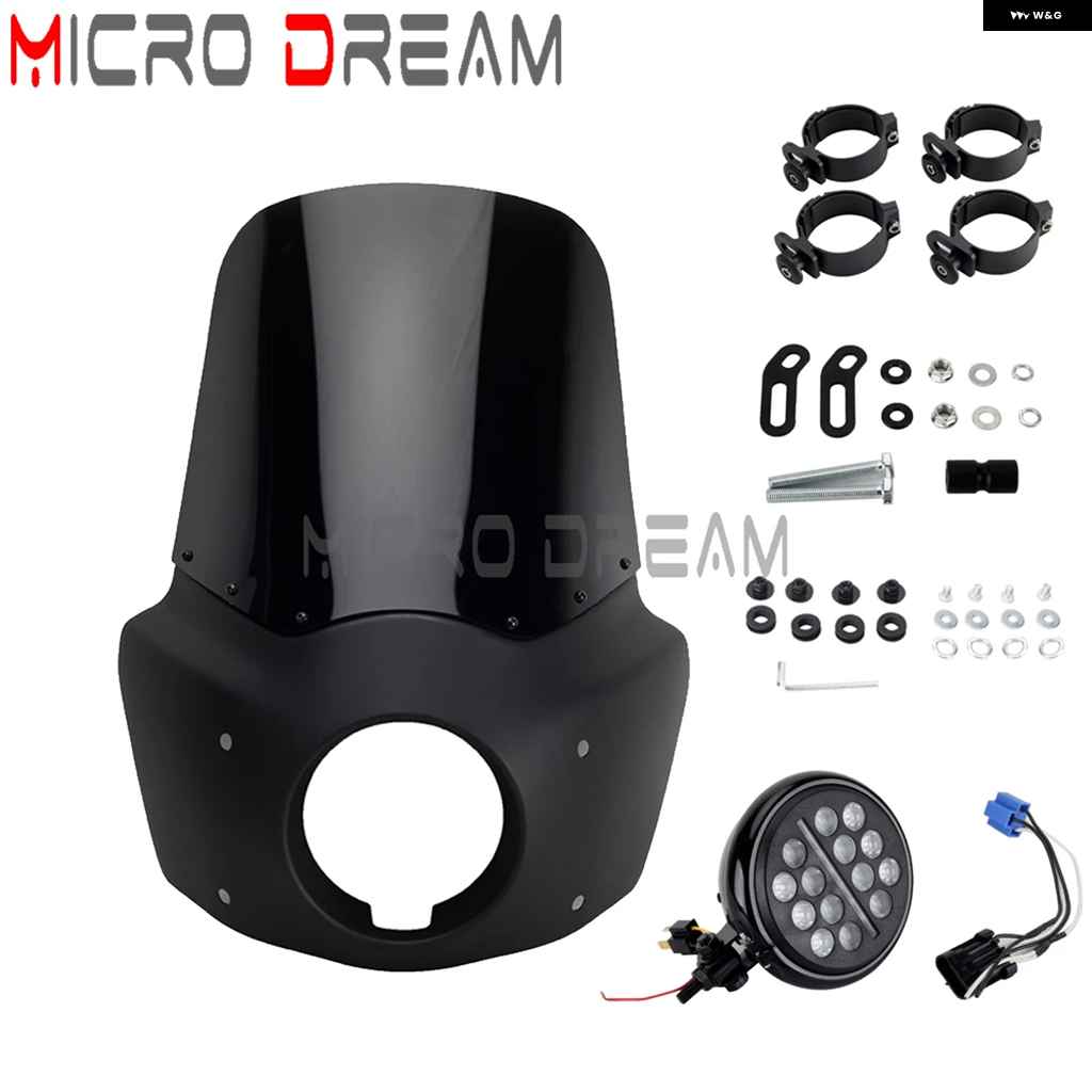 並行輸入品クラブ スタイル 5.75インチ LED ヘッドライト フェアリング 11/15インチ ウィンドシールド ウィンドスクリーン ハーレー ソフテイル 114 117の画像