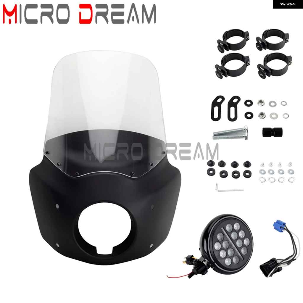並行輸入品クラブ スタイル 5.75インチ LED ヘッドライト フェアリング 11/15インチ ウィンドシールド ウィンドスクリーン ハーレー ソフテイル 114 117の画像