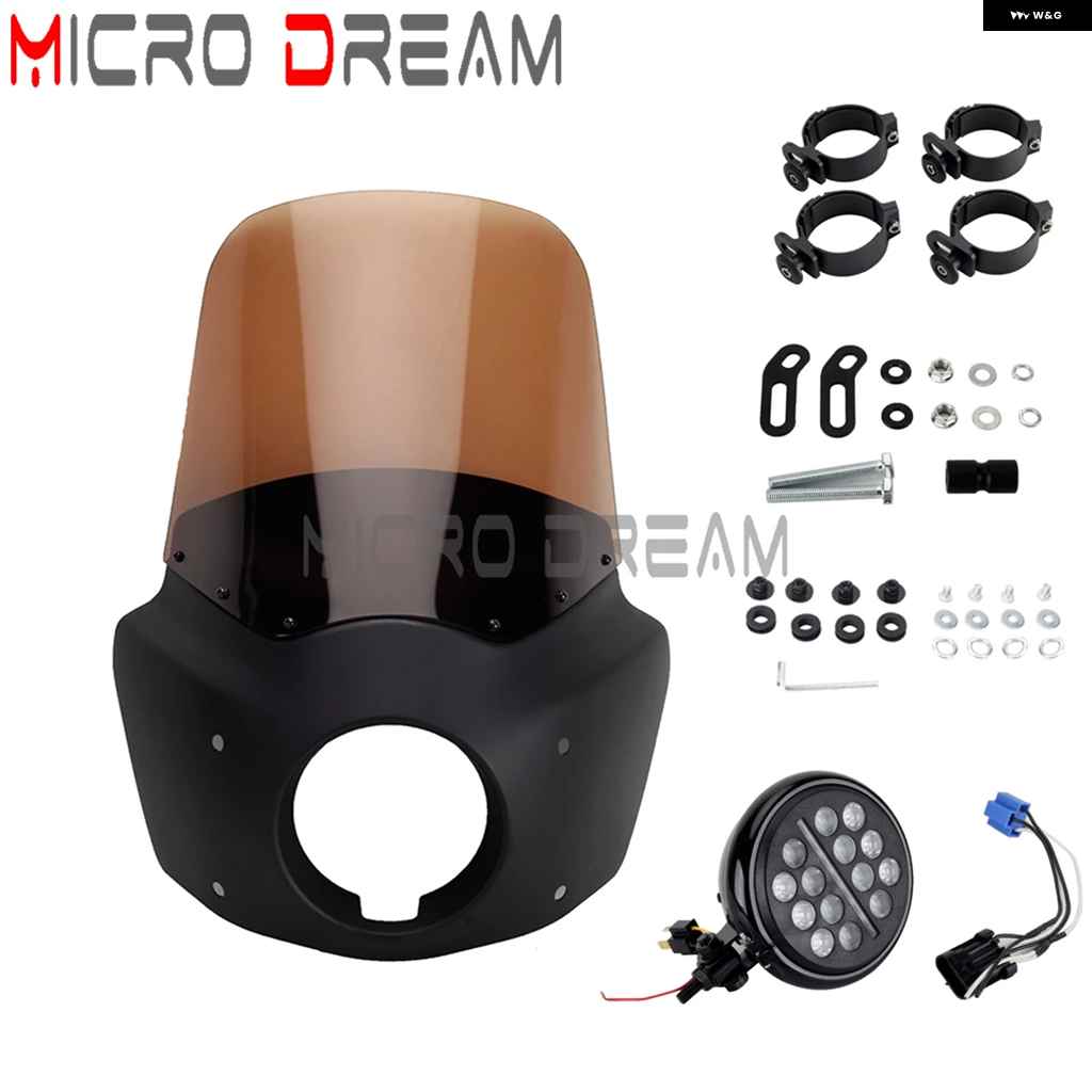 並行輸入品クラブ スタイル 5.75インチ LED ヘッドライト フェアリング 11/15インチ ウィンドシールド ウィンドスクリーン ハーレー ソフテイル 114 117の画像