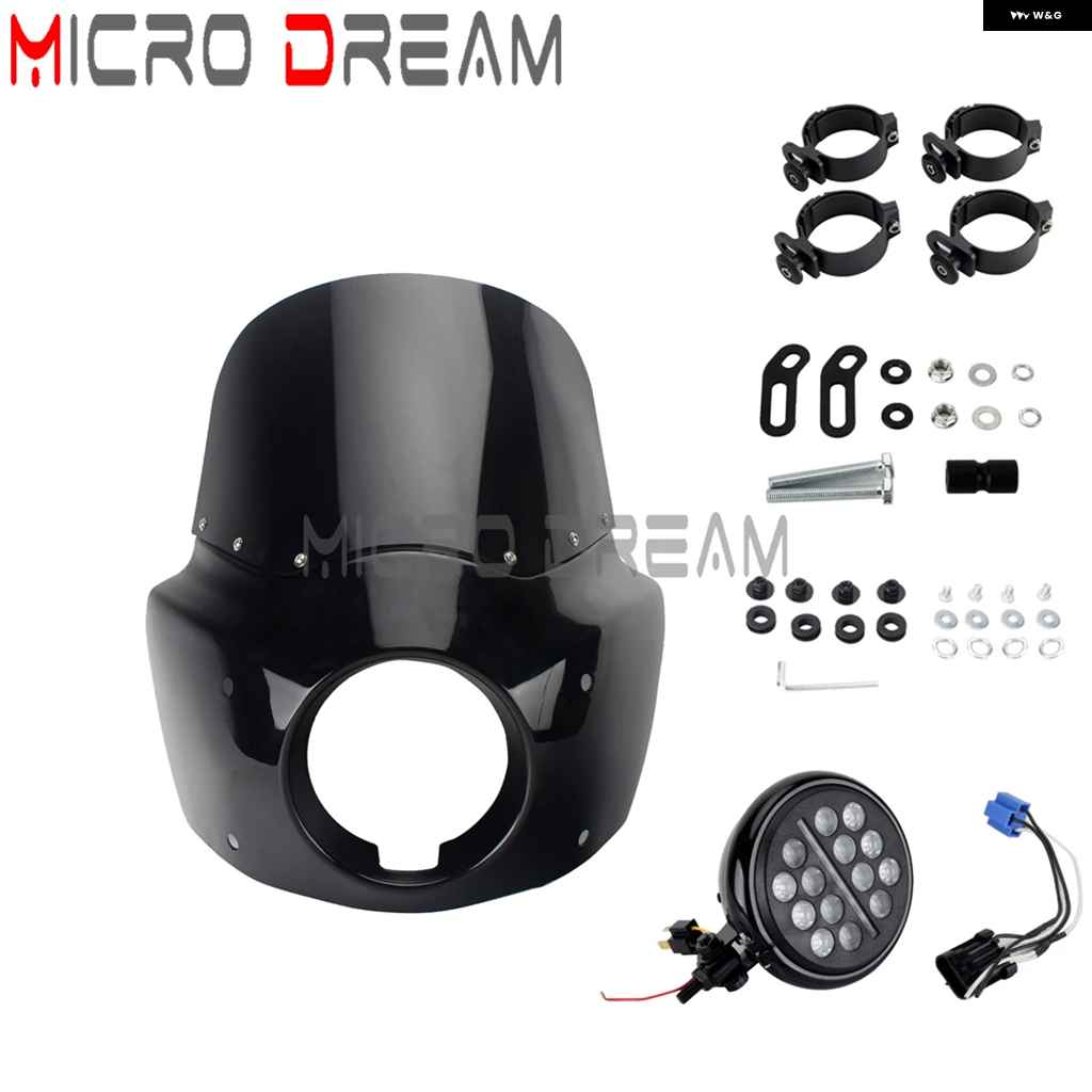 並行輸入品クラブ スタイル 5.75インチ LED ヘッドライト フェアリング 11/15インチ ウィンドシールド ウィンドスクリーン ハーレー ソフテイル 114 117の画像