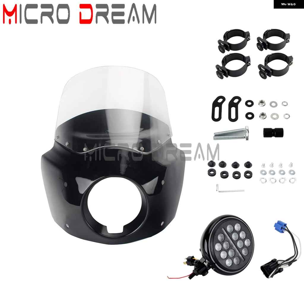 並行輸入品クラブ スタイル 5.75インチ LED ヘッドライト フェアリング 11/15インチ ウィンドシールド ウィンドスクリーン ハーレー ソフテイル 114 117の画像