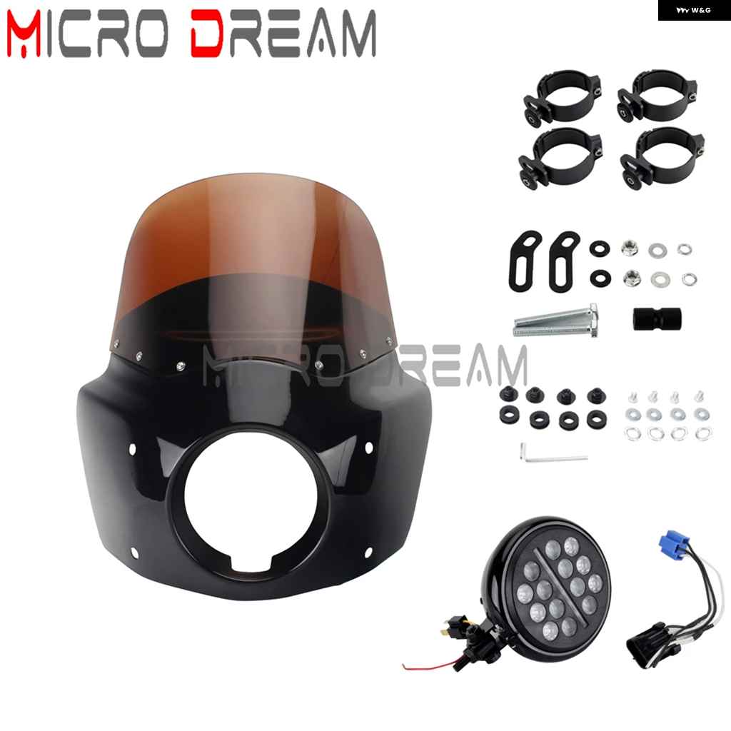 並行輸入品クラブ スタイル 5.75インチ LED ヘッドライト フェアリング 11/15インチ ウィンドシールド ウィンドスクリーン ハーレー ソフテイル 114 117の画像