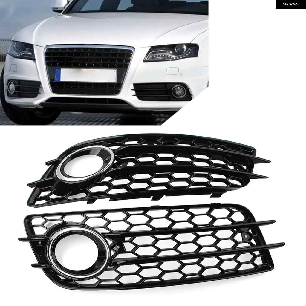 ブランド登録なし - 並行輸入品1有りの実 車用 ハニカムメッシュ 向こう正面 バンパー フォグランプ 食べ物屋 取りまかなう アウディ A4 B8 S4 2008-12 光輝黒いこと