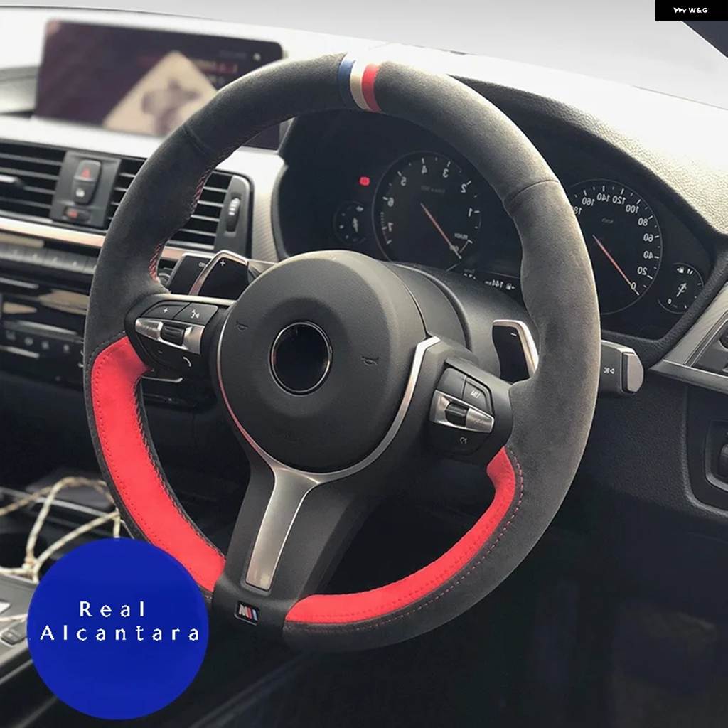並行輸入品 リアルアルカンターラ ステアリングホイール カバー BMW M SPORT F30 F31 F34 F10 F11 F07 F45 F46 F22 F23 M235I M240I CAR カの画像