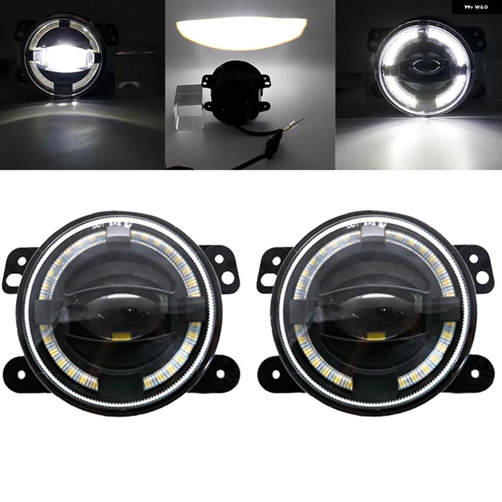 並行輸入品 60W 4インチ LED フォグランプホワイトハローリングDRLアンバーウィンカーランプジープ ラングラー JK TJ LJ ダッジの画像