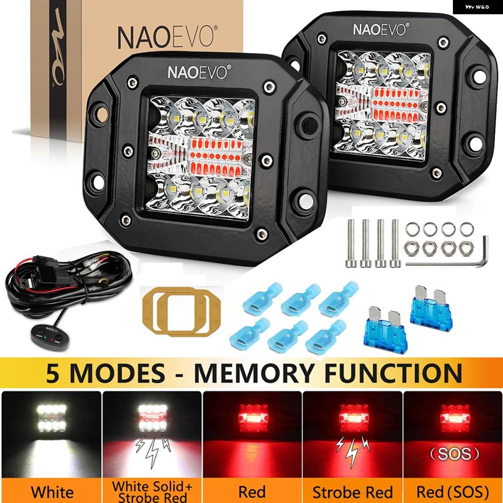 並行輸入品 72W 12V LED ワークライトバー 5インチ LED ストロボライト 赤 白 フォグランプ フラッシュマウント 4X4 オフロードの画像