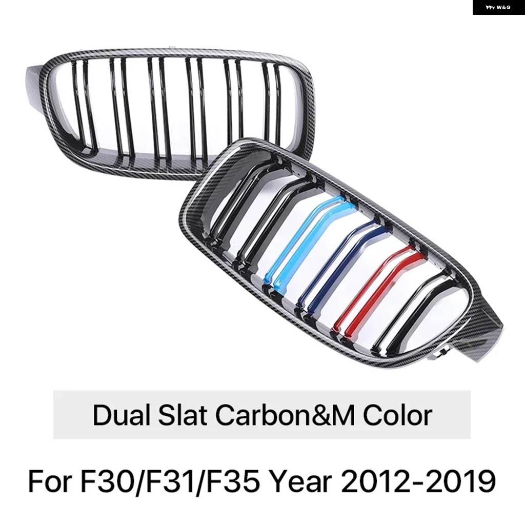並行輸入品 フロントレインレーシンググリル カーボン Mカラーグリル キドニー BMW 3シリーズ F30 F31 F35 2012-2019 320I 328Iの画像