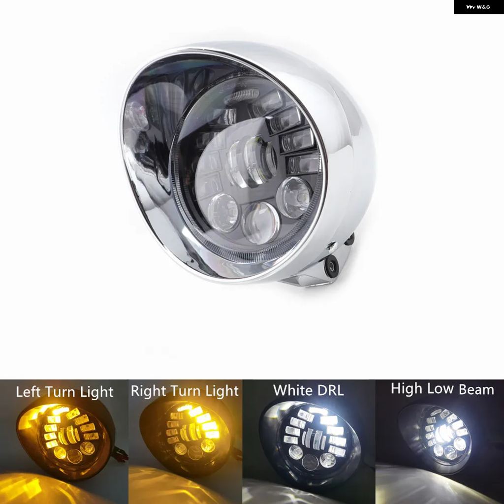 並行輸入品 ホンダ ヤマハ ハーレー オートバイ LED 6.5 インチ バレット ヘッドライト スティード シャドウ クローム | ブランド登録なし | 03