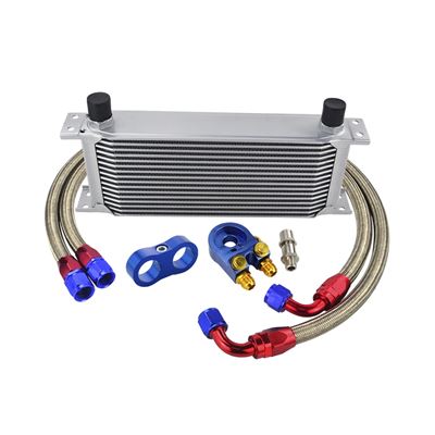 AN10 UNIVERSAL 16 ROWS OIL COOLER KIT + OIL FILTER SANDWICH ADAPTER + STAINGLESS STEEL BRAIDED AN10 HOSE + LINE SEPARATOR｜calore｜07