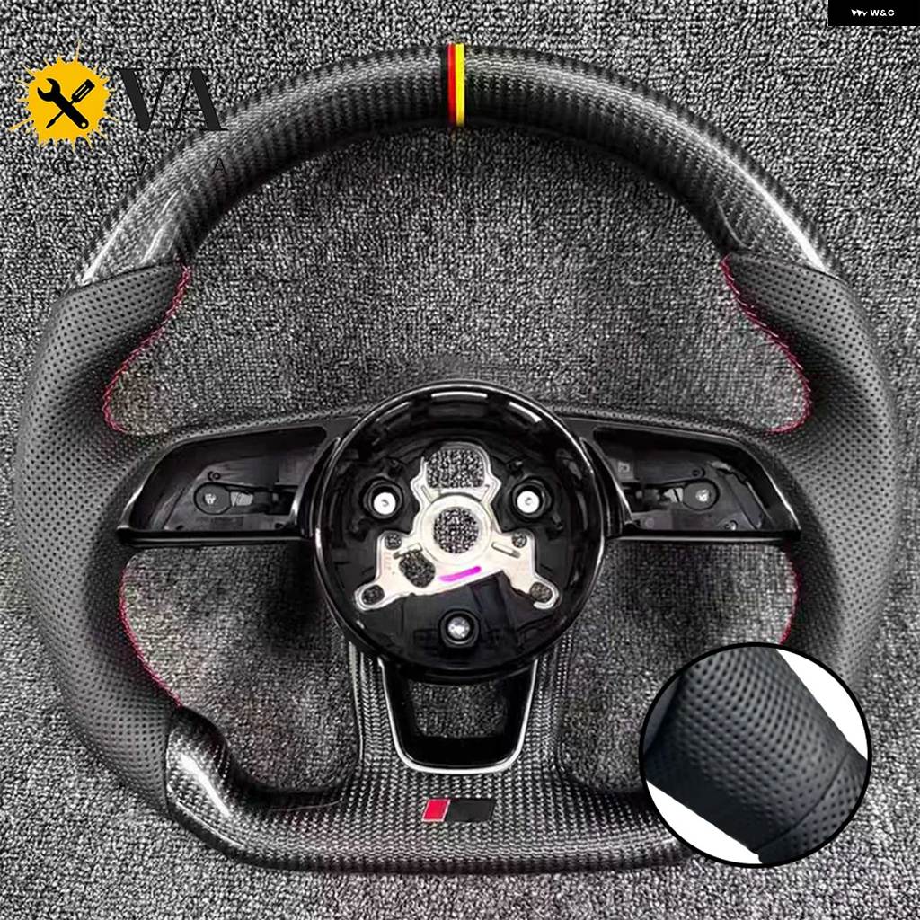 並行輸入品 カーボン セミパーフォレーテッド レッドライン レザー フラットボトム スポーツ ステアリングホイール アウディ A3 A4 A5 B9 8の画像