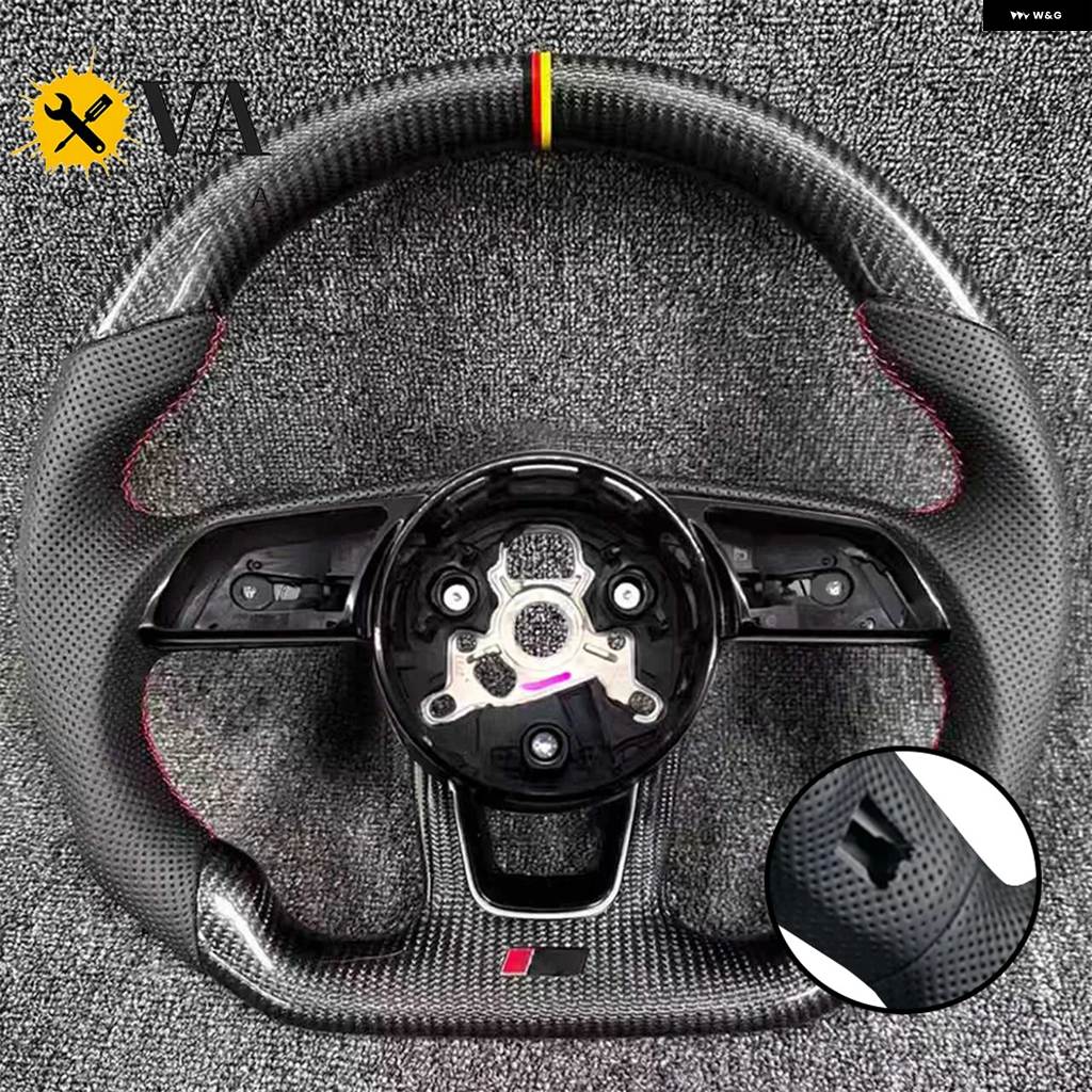 並行輸入品 カーボン セミパーフォレーテッド レッドライン レザー フラットボトム スポーツ ステアリングホイール アウディ A3 A4 A5 B9 8の画像