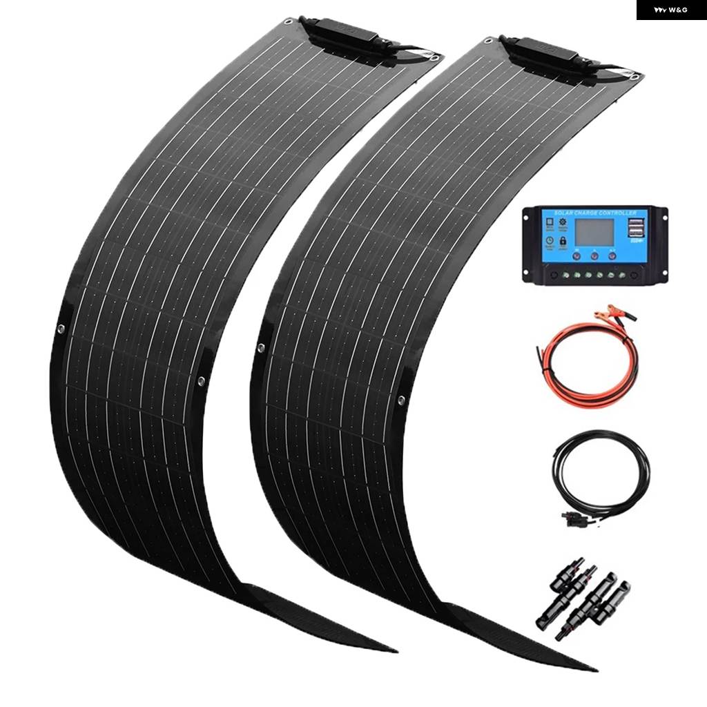 並行輸入品 50W 100W フレキシブルソーラー パネル 12V 軽量モノソーラー パネル キットの画像