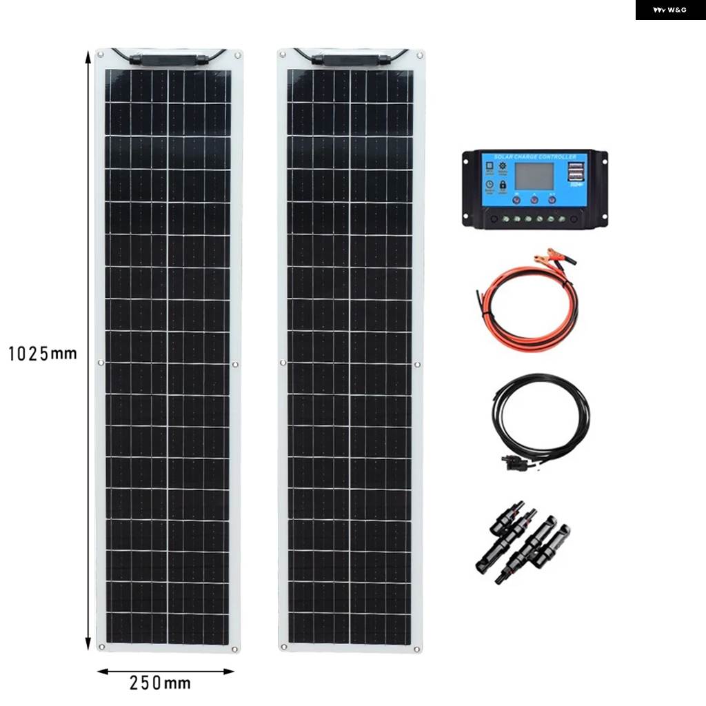 並行輸入品 50W 100W フレキシブルソーラー パネル 12V 軽量モノソーラー パネル キットの画像