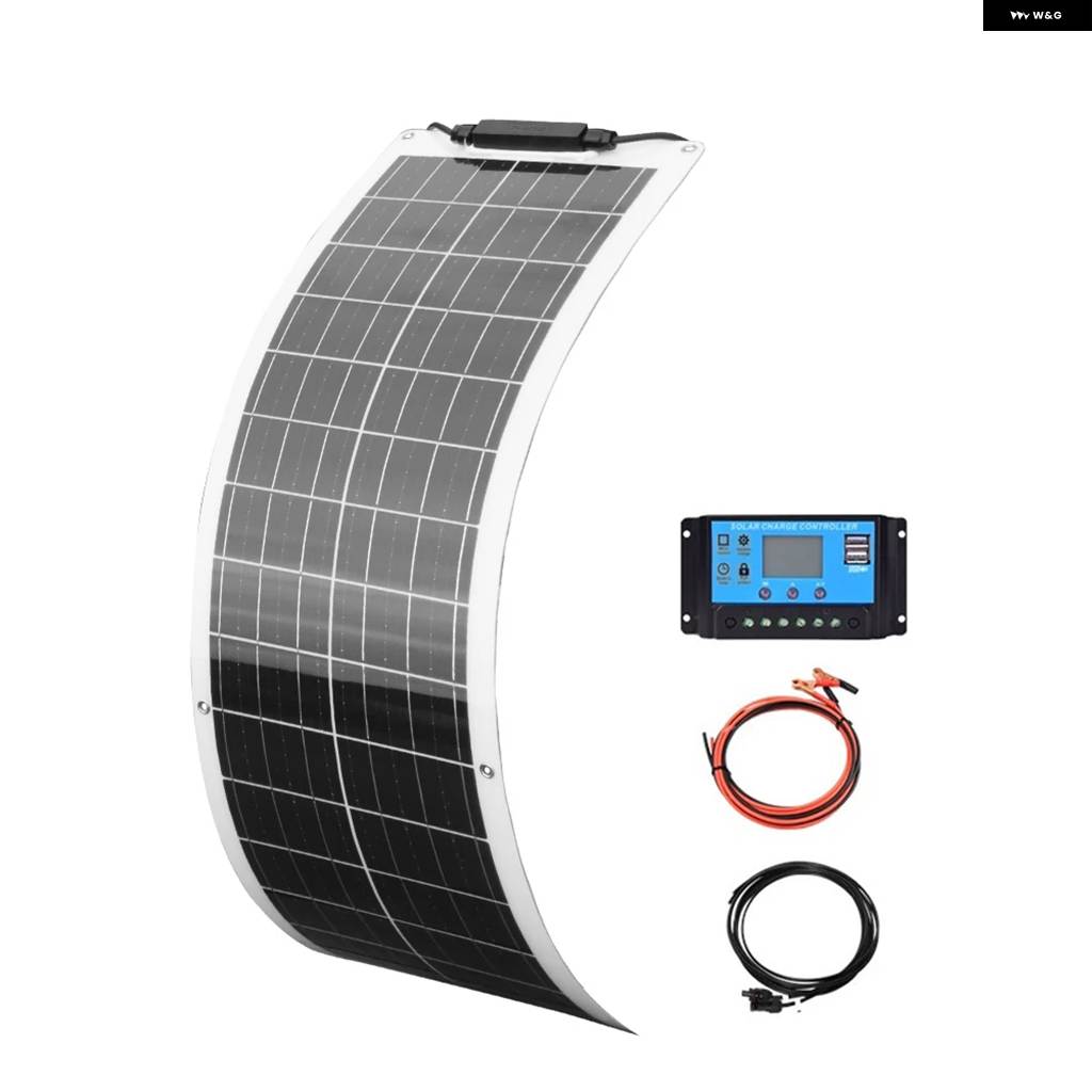 並行輸入品 50W 100W フレキシブルソーラー パネル 12V 軽量モノソーラー パネル キットの画像