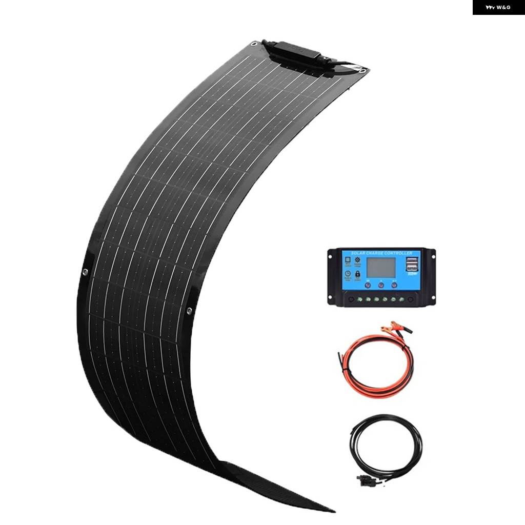 並行輸入品 50W 100W フレキシブルソーラー パネル 12V 軽量モノソーラー パネル キットの画像