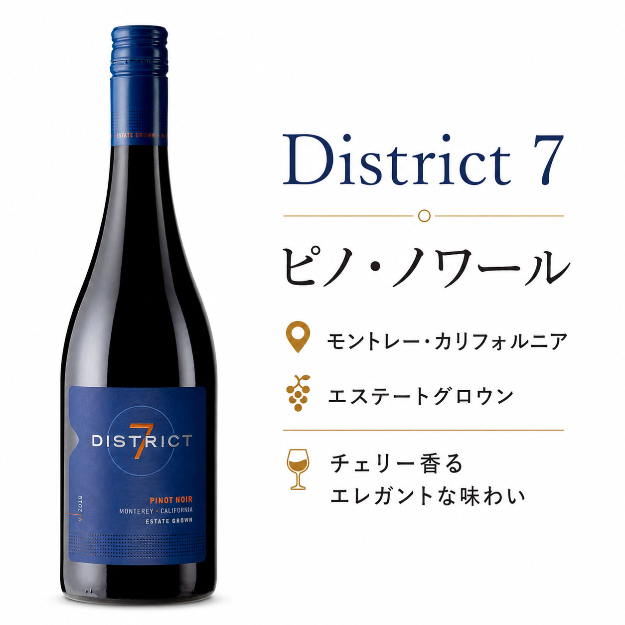 ディストリクトセブン ピノ・ノワール エステイト モントレー 2022 District 7(Seven) Wines Pinot Noir Estate Grown Monterey 750ml スクリューキャップ仕様