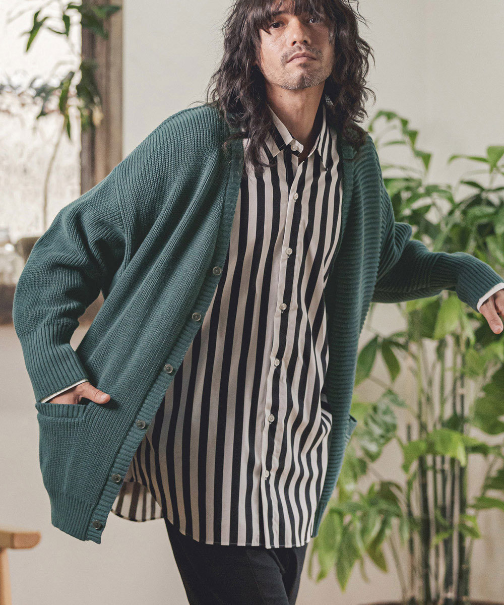 【CAMBIO(カンビオ)】 Middle Gauge Cotton Knit Loose Cardigan